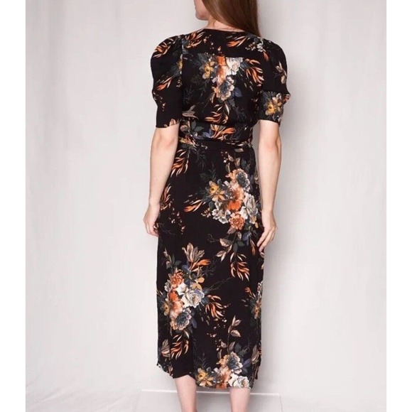 AFRM NORDSTROM Black Floral Midi Wrap Dress Womens Size Small Tie Waist NWT - Picture 15 of 16